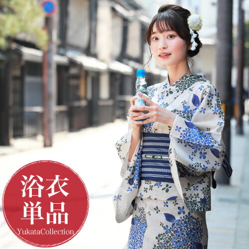 楽天市場】浴衣単品 新作 綿麻浴衣「生成り地に紺乱菊」 : 和