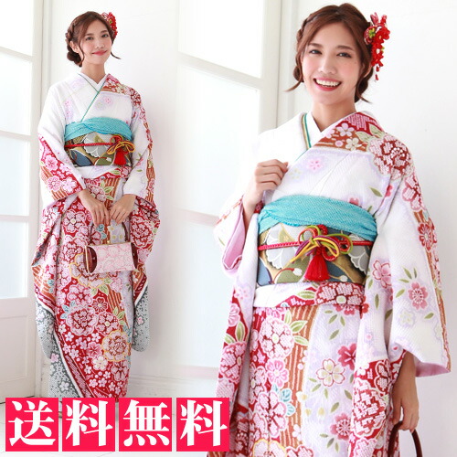 振袖　新品　未使用　着物　成人式　大特価　二十歳　赤　可愛い　正絹　絹 着物 購入して無料で入手