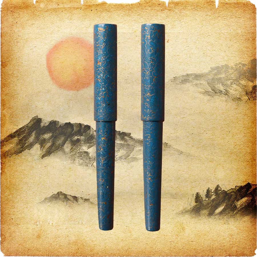 ワンチャー「世界万年筆」 中国伝統漆芸 犀皮漆・青上げ【正規品 万年筆 木軸 銘木 中国漆 犀皮漆 天然木 漆 オリジナル EF F M Bペン先 Wancher ブランド 保証 芸術品 ギフト プレゼント】|WANCHER official shop