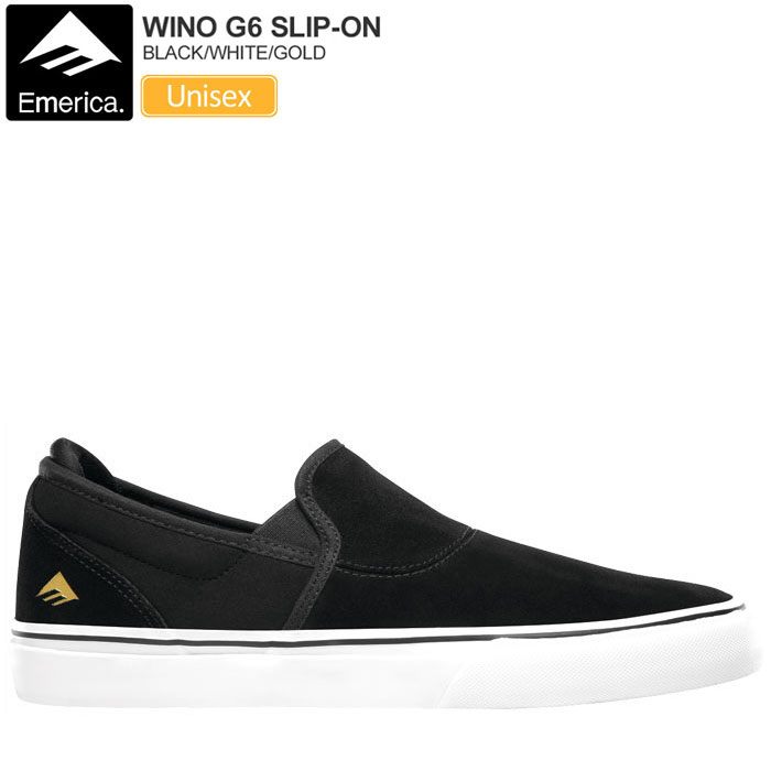 エメリカ Emerica スニーカー スケートシューズ メンズ レディース ワイノ G6 スリッポン WINO G6 SLIP-ON ブラック ホワイト ゴールド 2025SS 25SPRING snk【靴】2503wann｜wanna do
