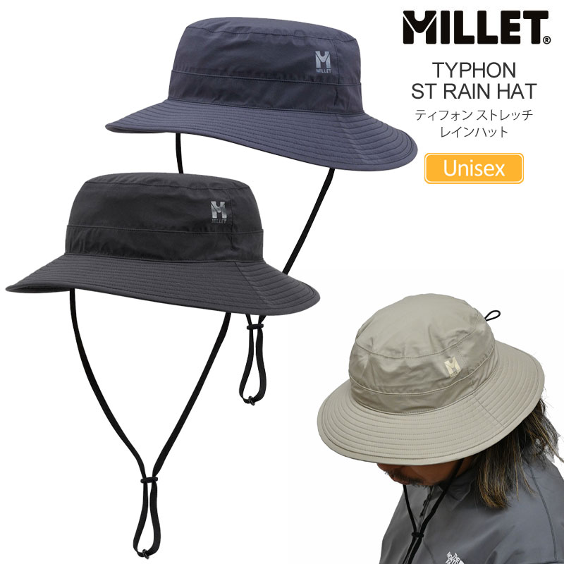 ミレー MILLET 帽子 つば広 防水 メンズ レディース ティフォンストレッチレインハット TYPHON ST RAIN HAT MIV03231 2025SS 2503wann [M便 1/1]