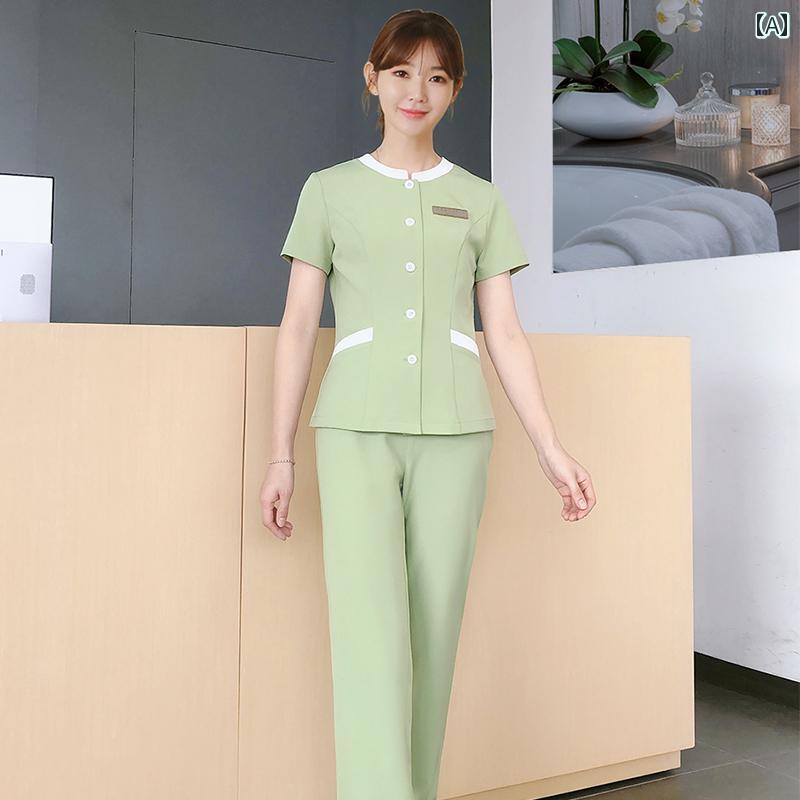 半袖 美容 服 スーツ 夏 風 韓国 医療 美容 病院 ナース 服 看護 師 作業着 スーツ画像