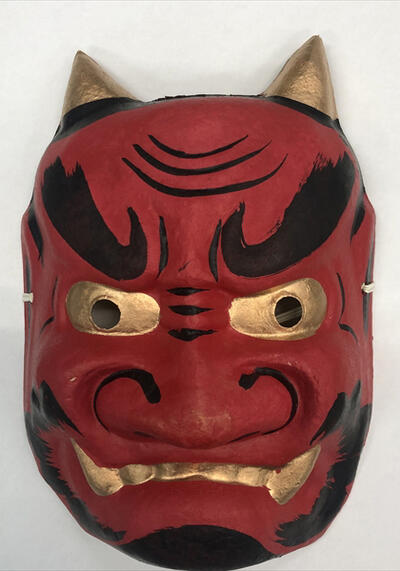 木製 鬼のお面 赤　　しかみ Amazon | お面 節分の鬼 赤鬼のお面 オニの面 赤オニお面 節分の