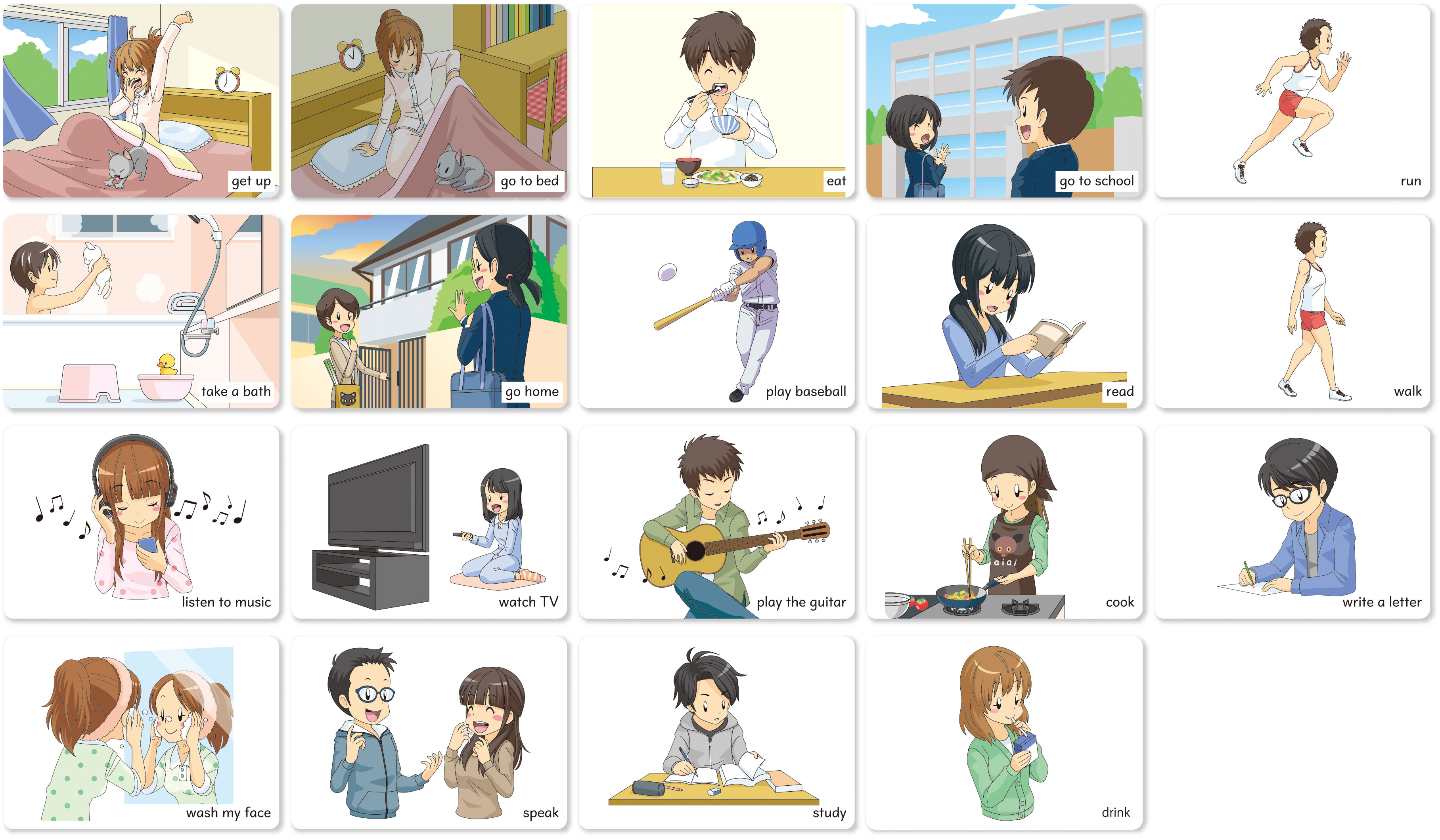 ★ P10倍 & 11%OFF クーポン★ 英語イラストカード (8) 行動編 1 学習 教材 学校 英語 アルファベット|ワンサカ支店