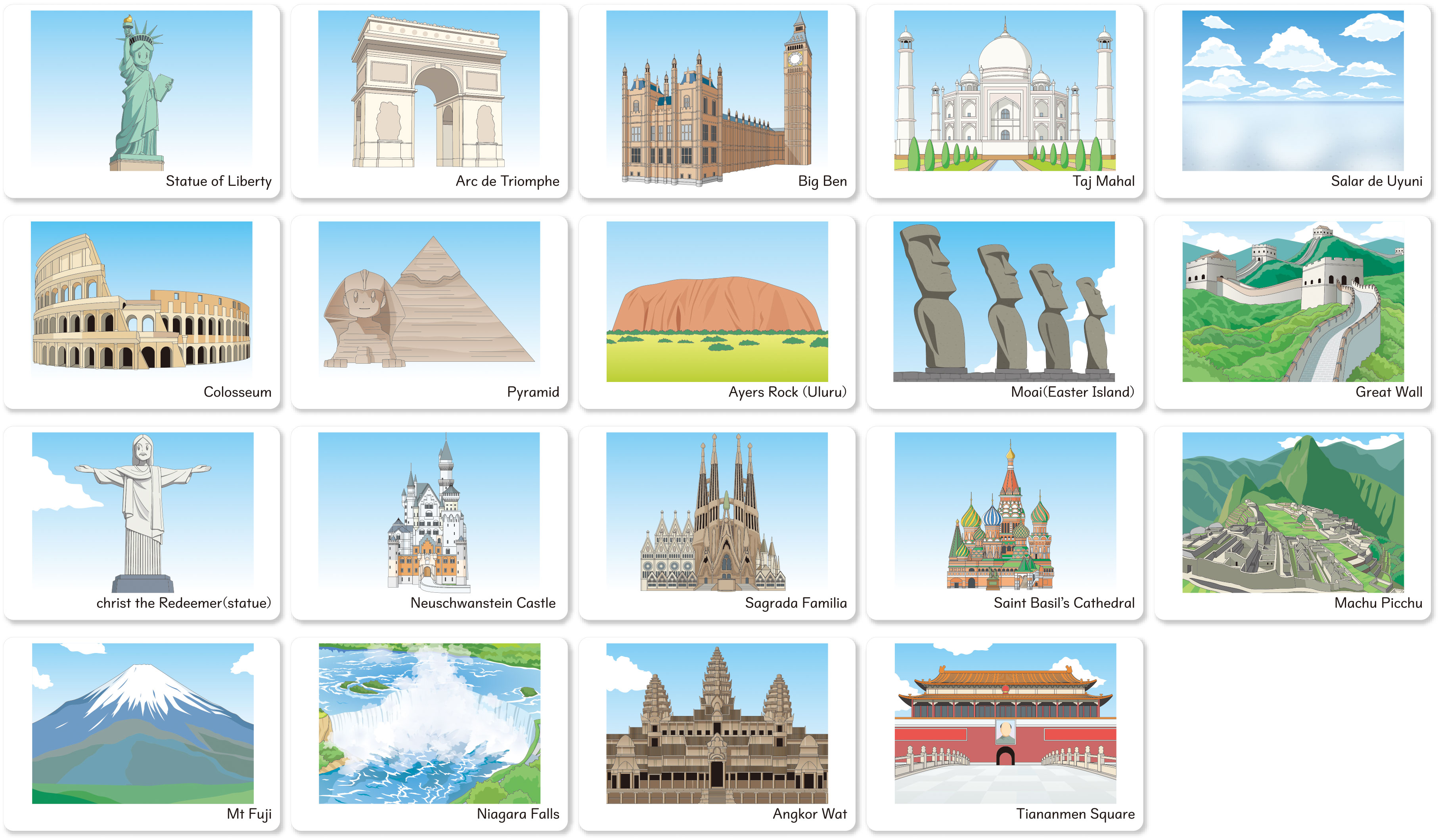 ★ P10倍 ＆ 11%OFF クーポン★ 英語イラストカード (16) 世界の観光名所編 学習 教材 学校 英語 アルファベット｜ワンサカ支店