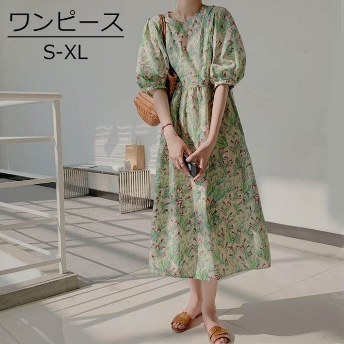 ワンピース レディース 夏ワンピ リゾート ミモレ丈 花柄 体型カバー ゆったり ロング丈 大きめ きれいめ 日常 大人 カジュアル 春夏 dn059m3m3c6｜ワンステークス