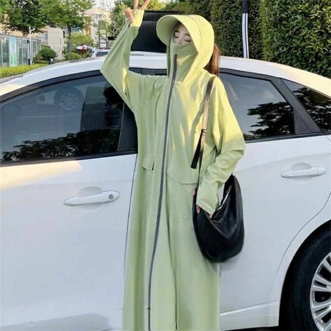 日焼け止めコート 女士晒服 UPF50+ uvカットパーカ帽子付き サンシェード 長型 無地 指孔付き uvカット 肌触り 清涼 軽い 通気 汗吸 湿速乾 自転車 釣り 水着 海水浴|ワンステークス