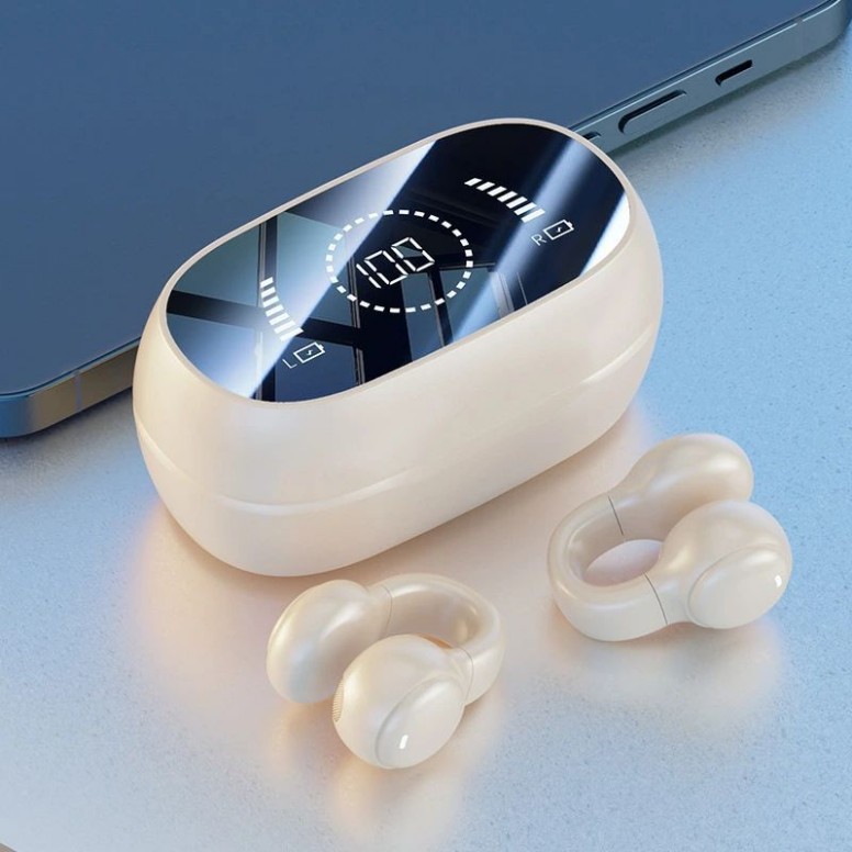 イヤークリップ 骨伝導 Bluetooth ヘッドセット 非インイヤー スポーツ デジタル ディスプレイ ヘッドセット イヤホン ワイヤレス Bluetooth5.3 残量 LED 高音質