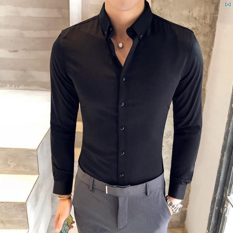 男性　オシャレ　かっこいい　カジュアル メンズ 長袖 シャツ 春秋 男性用 ビジネス カジュアル 韓国 スリム メンズシャツ トップス