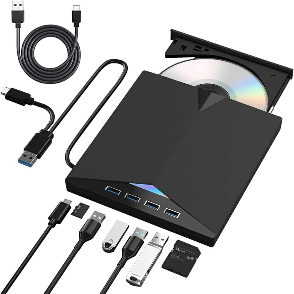 ブルーレイドライブ 外付け ブルーレイプレーヤー USB3.0&Type-C両接続 再生/読み込み 薄型 軽量 ポータブル USB給電ケーブル付きWindows 7-11 OS/Mac OS対応 TF/SD/USBポート付き|ワンステークス