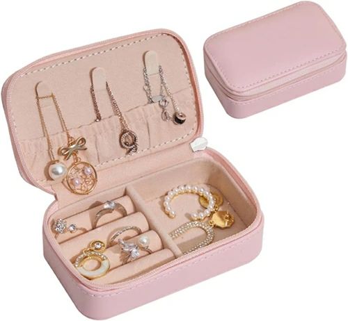ジュエリーボックス アクセサリーケース ジュエリー収納 宝石箱 ミニ 携帯用 おしゃれ コンパクト 持ち運び 小物入れ ピアス ネックレス リング 指輪置き 女性用 女の子 ピンク 10.5×6.5×