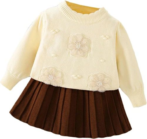 子供服 ベビー服 女の子 上下セット セーター+スカート 膝上丈 ニットスーツ 秋冬 長袖 トップス プルオーバー ニットセーター プリーツスカート 柔らかい カジュアル おしゃれ シンプル 可愛い