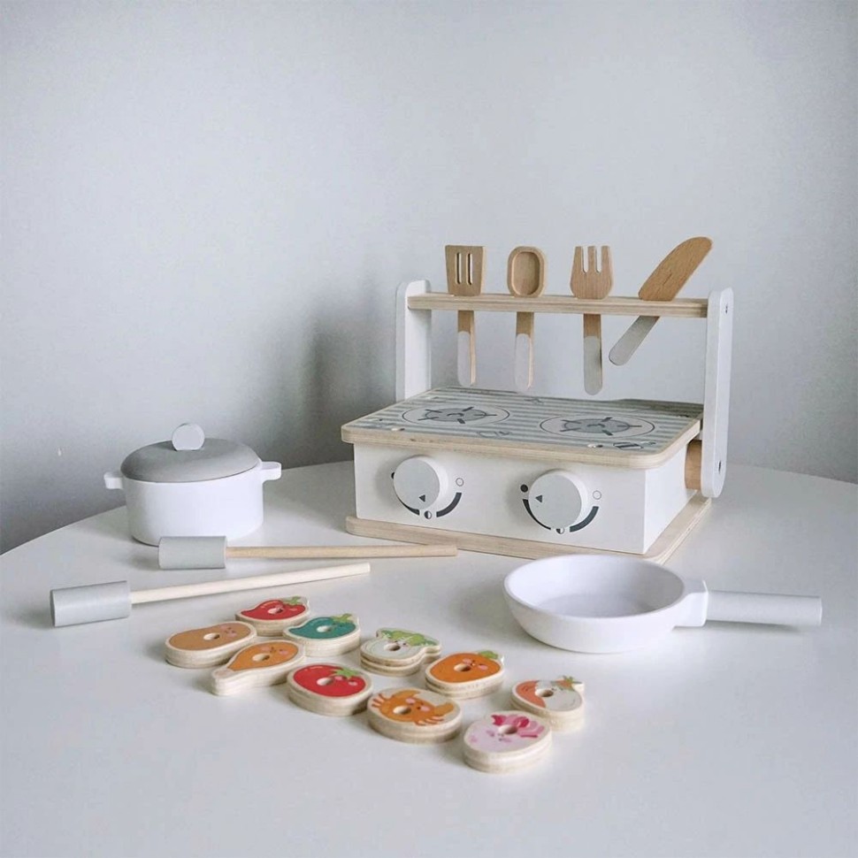 バーベキュー玩具セット コンロミニキッチン 知育玩具 食材 食器付き 調理器具 北欧 台所 ミニキッチン 木製 キッチン