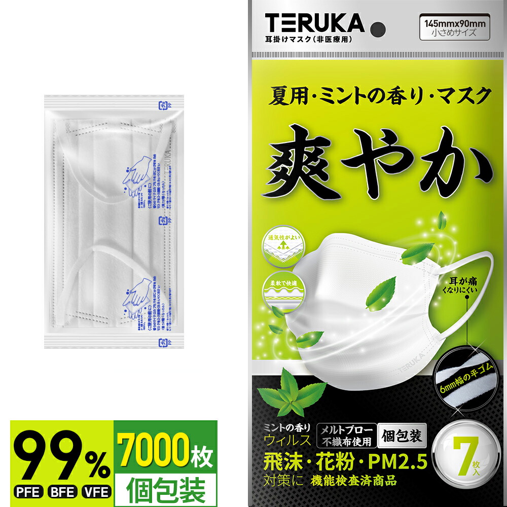 爆売り 翌日発送 Teruka マスク 夏用 爽やか 7000枚 小さめ 個包装 使い捨てマスク 送料無料 子供用 中学生用 マスクゴム プリーツ 不織布マスク メルトブローン フィルター ほこり ウイルス 花粉対策 飛沫防止 防護マスク 日本産 Fcipty Com