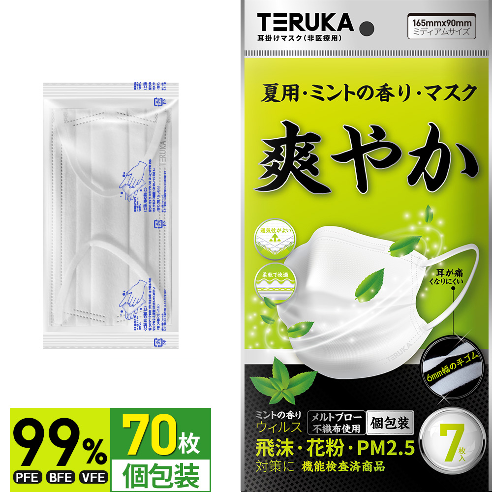 楽天市場 翌日発送 Teruka 夏用マスク 爽やか 21枚 中間サイズ 個包装 使い捨てマスク 平ゴム 大人用 男性用 女性用 中学生用 マスクゴム プリーツ 不織布マスク メルトブローン フィルター ほこり ウイルス 花粉対策 飛沫防止 防護マスク Teruka楽天市場店