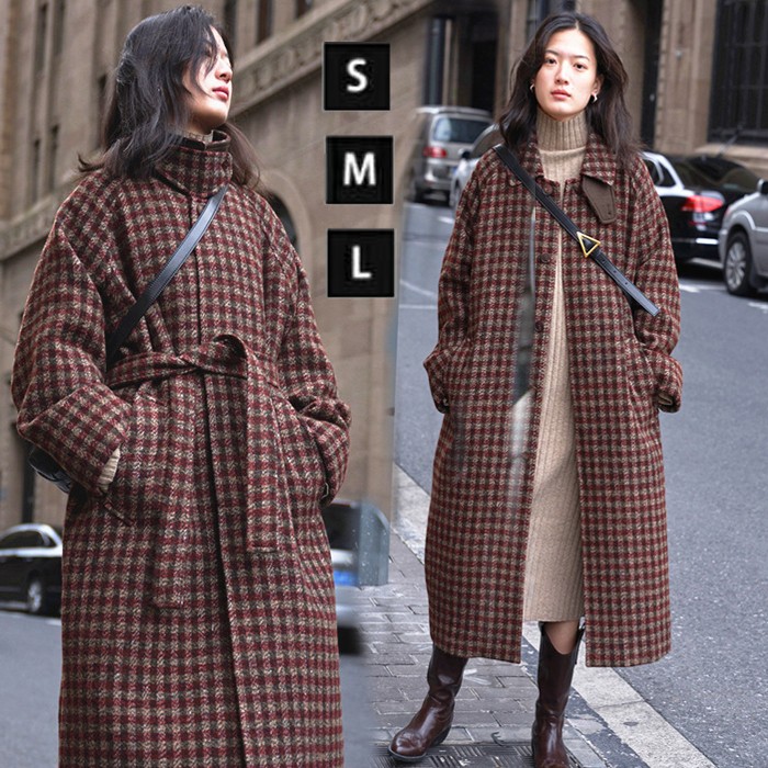 【2点600円割引】ステンカラーコート レディース 冬 ロング ロングコート チェック柄 女性 アウター 定番 おしゃれ ファッション 可愛い 大人 通勤 通学 普段着 秋冬 冬服 暖かい ハイネック 2way あったか 防風 防寒 厚手 カジュアル フードなし S M L d1401d7d7x0