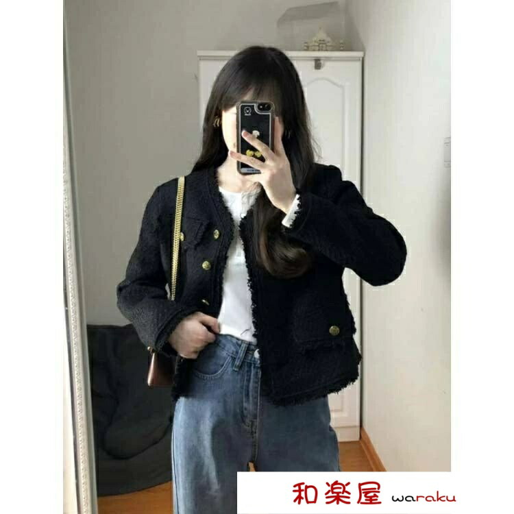 【新品同様】アナイ　2021　ツイードジャケット　ノーカラー　金ボタン　フリンジ bfq17639_2.jpg