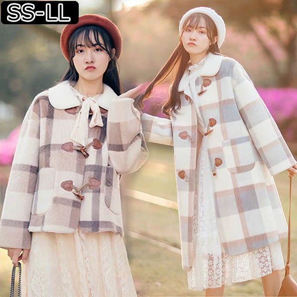 ゆ　FilMelange グレンチェック　ダッフルコート 140-150]【選べる5色展開】ライトフェイクウールダッフルコート