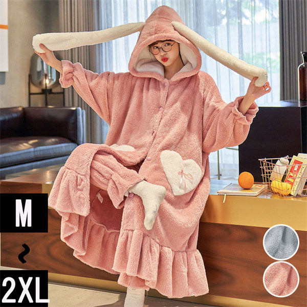 楽天市場】フード付きパジャマ レディース 冬 うさぎ耳付き ガウン