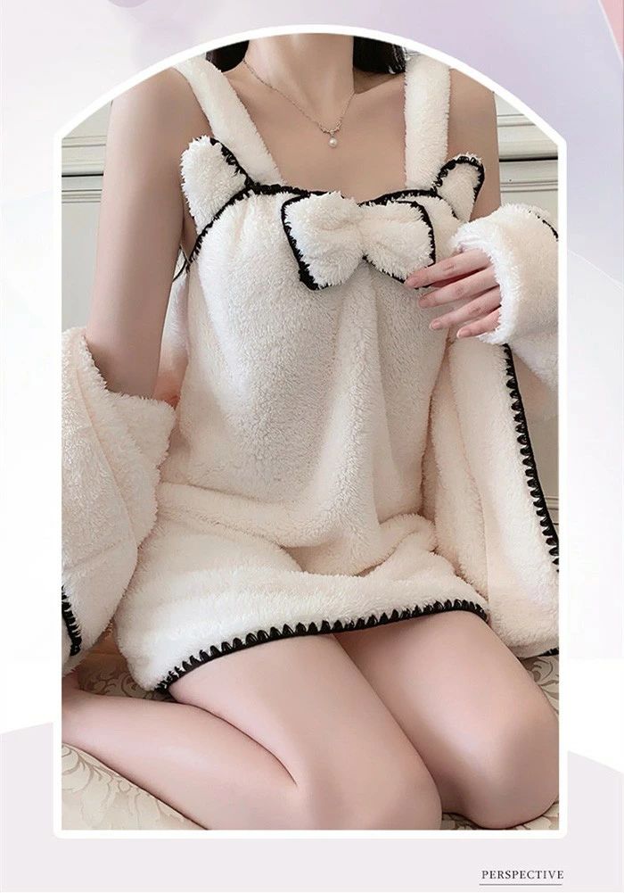 【2点600円割引】パジャマ レディース ワンピース ローブ キャミソール 女性用 かわいい もこもこ 部屋着 暖かい プリンセス風 ゆったり ふんわり 秋 冬 プレゼント ギフト