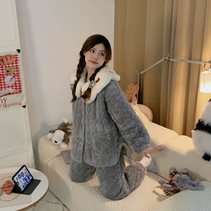 【2点600円割引】パジャマ レディース 冬 かわいい 中綿入り 長袖 ルームウェア もこもこ 寝巻き 女性用 ふわふわ 前開き 裏起毛 可愛い 韓国 上下セット モコモコ 部屋着 プレゼント 暖かい ロングパンツ 結婚祝い あったか