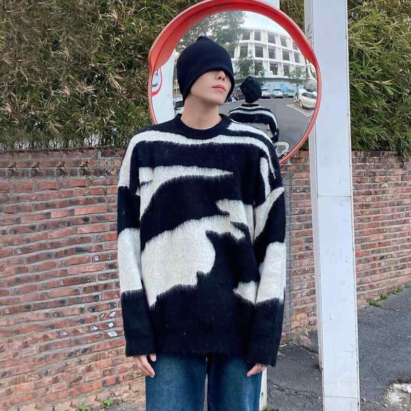 メンズ 流行り物 春夏 秋 冬 かっこいい オシャレ モテ 成人男性用 成人男性服 服 韓国 分かりやすい 成年者 表どおり アメリカン レトロ 表現スタイル 黒 白 ラウンドのど首 プルオーバー メンズ 秋 冬 心地好い 好一対 編み物 プルオーバー 上衣 かっこ良いで着回し分かりやすい一般受け箇条 A：黒