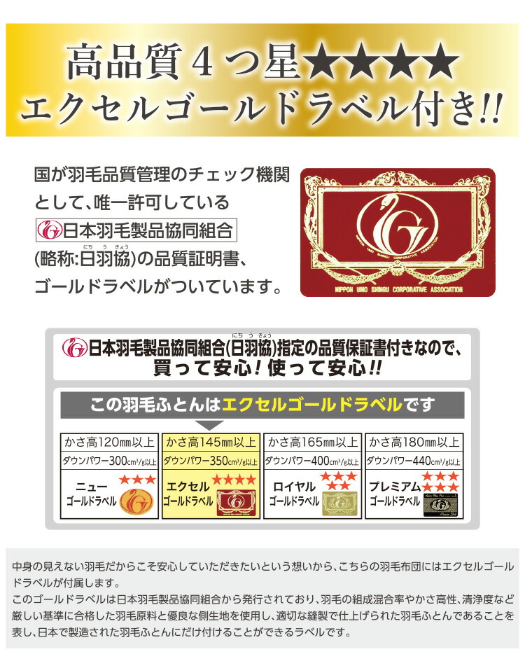 新年の贈り物 羽毛布団 エクセル フランス産 ホワイトダウン85％ 1.0kg シングルロング 150×210cm 立体キルト  ダウンパワー350dp以上 TTC 日本製 国産 羽毛掛布団 羽毛 羽毛掛けふとん 羽毛ふとん 羽毛掛け布団 appelectric.co.il