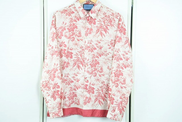 Used 中古 送料無料 Gucci グッチ シャツ 長袖 花柄 フラワー バタフライ レッド メンズ サイズ48 中古 Rcp 中古 Ambersteak House