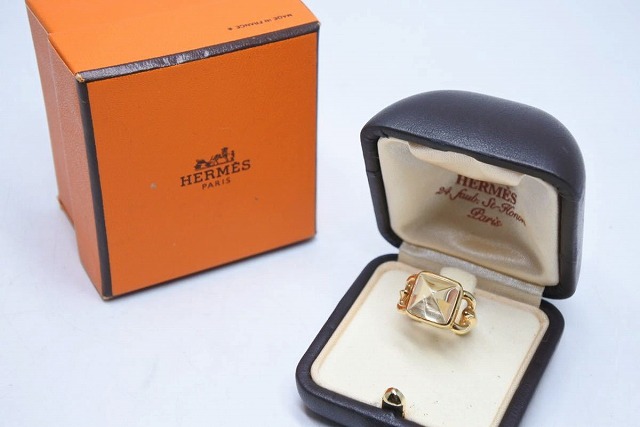 Used 中古 送料無料 綺麗さ品 Hermes エルメス メドール 輪 リング ヴィンテージ 750 ゴールド ストーン附添い 52 珍らか 美品 729 Rcp 中古 Odeftg Com