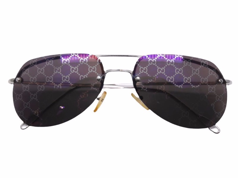 GUCCI グッチ サングラス ヴィンテージ ミラーレンズ GG柄 シルバー金具 ユニセックス 良好 N37543｜Warashibe_Casanova