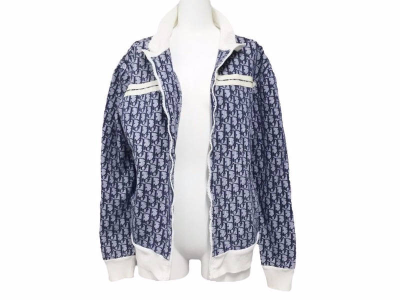 直営店 Christian Dior ディオール トロッター ヴィンテージ ボンバージャケット 上着 アウター コットン 青 白 レディース 中古 386 ファッションの Kanematsuusa Com