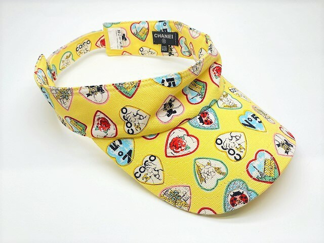 Sale 98 Off Used 中古 Chanel シャネル サンバイザー ハート イラスト マジックテープ イエロー マルチ