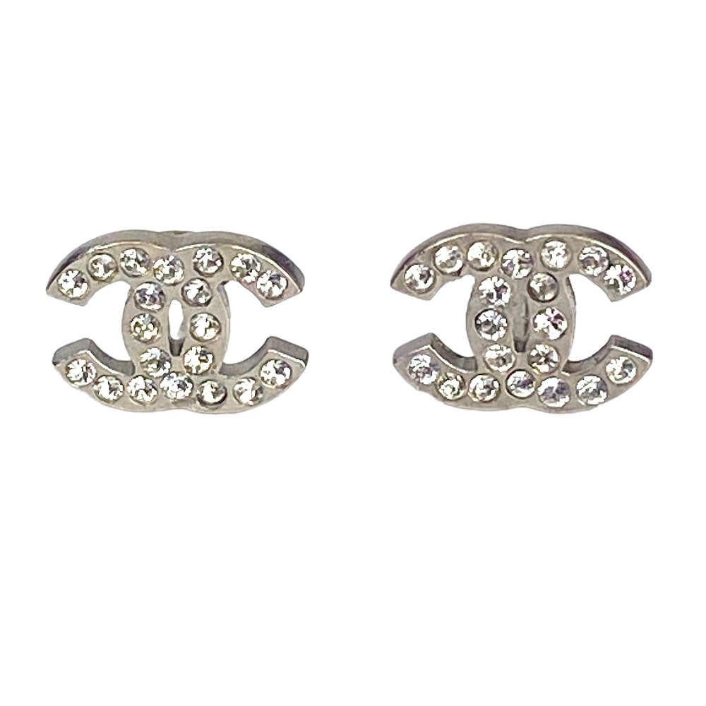 本物 USED 中古 CHANEL シャネル ピアス ココマーク ラインストーン