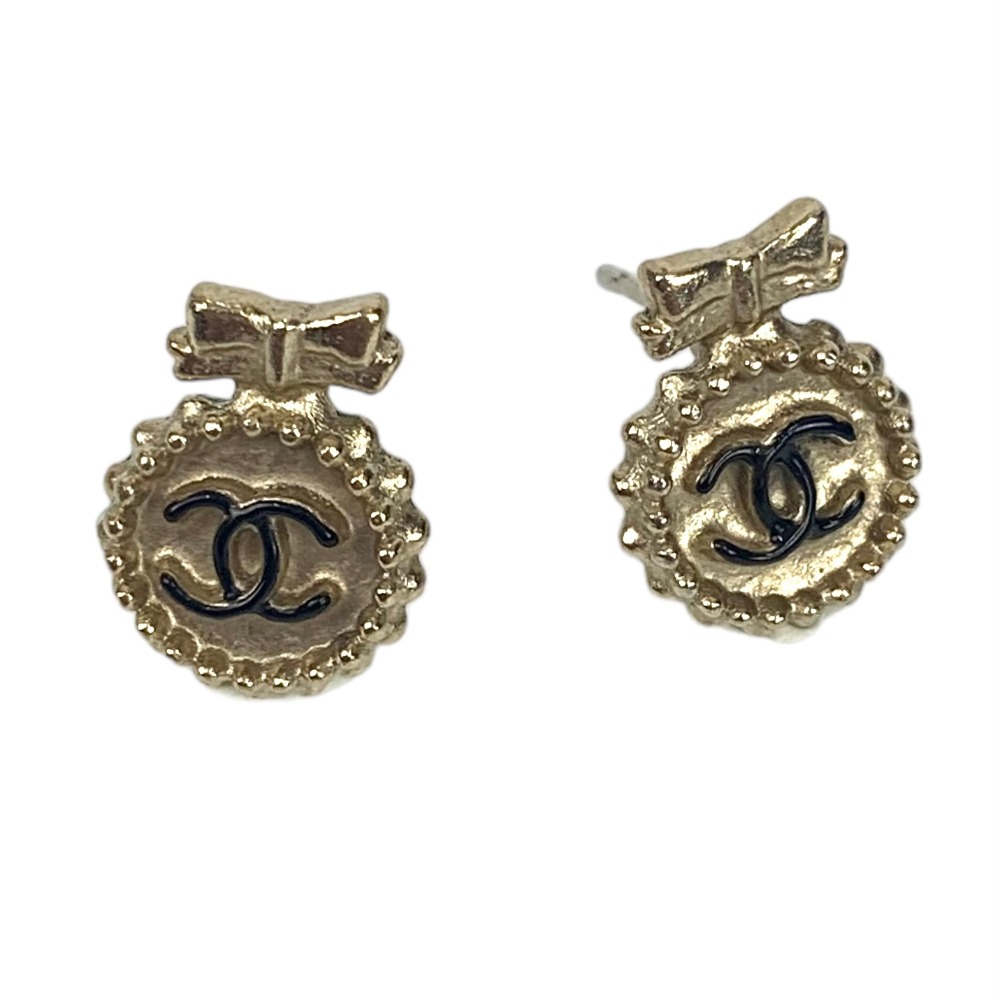 シャネルピアス ゴールド リボン CHANEL シャネル ピアス ココマーク ABC547 ラインストーン