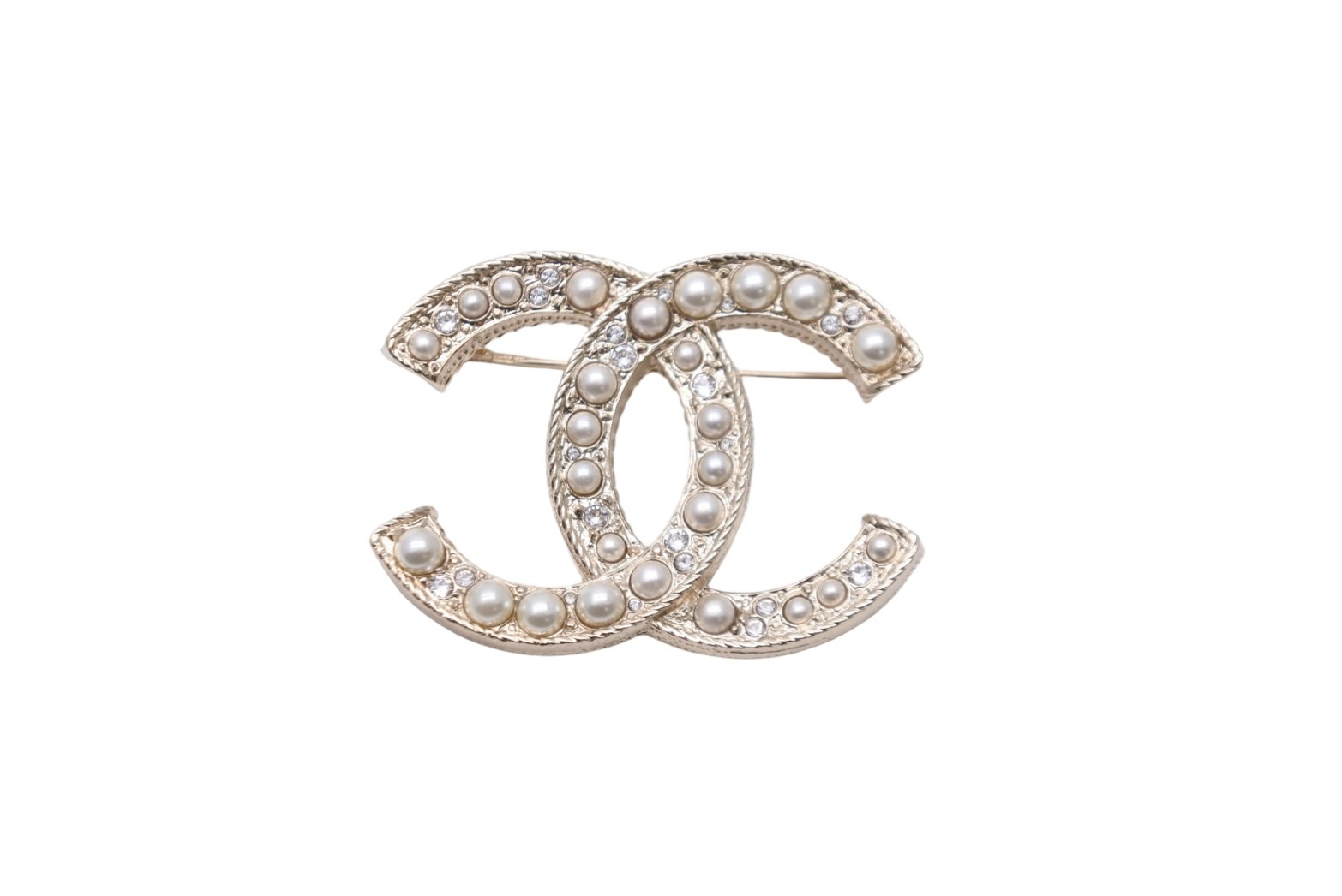 Chanel B21C ココマーク フェイクパール×ラインストーン ブローチ シャンパンゴールド (206055