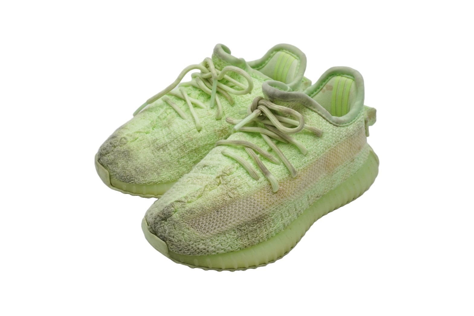YEEZY BOOST 350 V2 GLOW IN THE DARK イージーブーストグロウスニーカー キッズ ライトグリーン 7 1/2K 良品 中古 51951｜Warashibe_Casanova