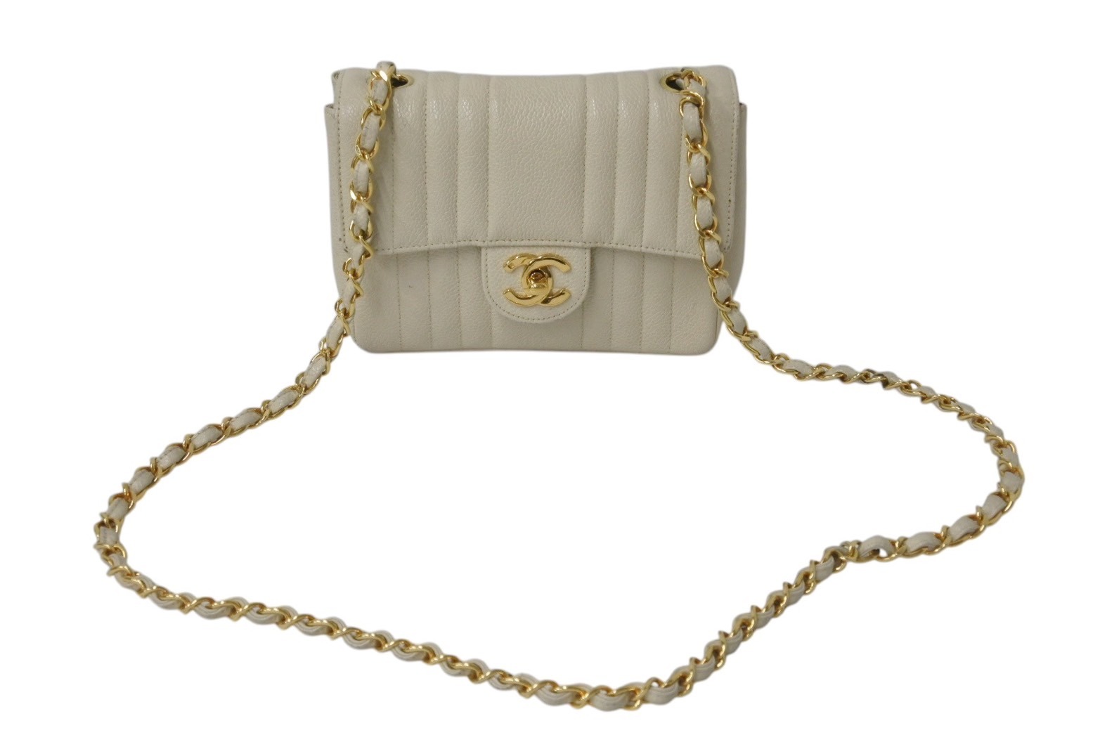 CHANEL シャネル ミニマトラッセ マドモワゼル キャビアスキン ココマーク 3番台 ベージュ 美品 中古 4b000179 440,000円
