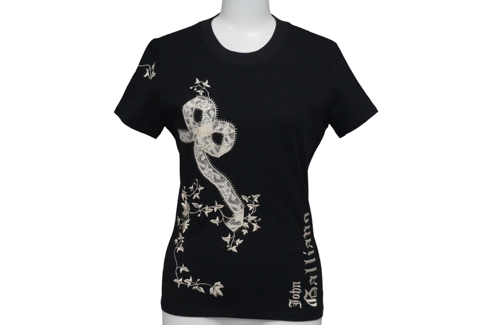 ジョン・ガリアーノ 美品 花柄 新聞プリント VネックTシャツ ジョン・ガリアーノ 美品 花柄 新聞プリント VネックTシャツ