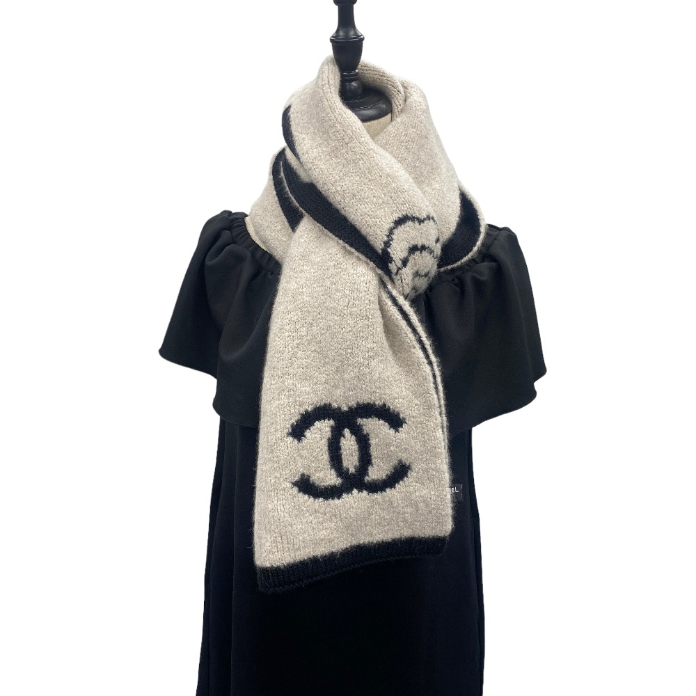 CHANEL カシミヤウールストール シャネル CHANEL 大判ストール グレー×ブルー×ベージュ カシミア