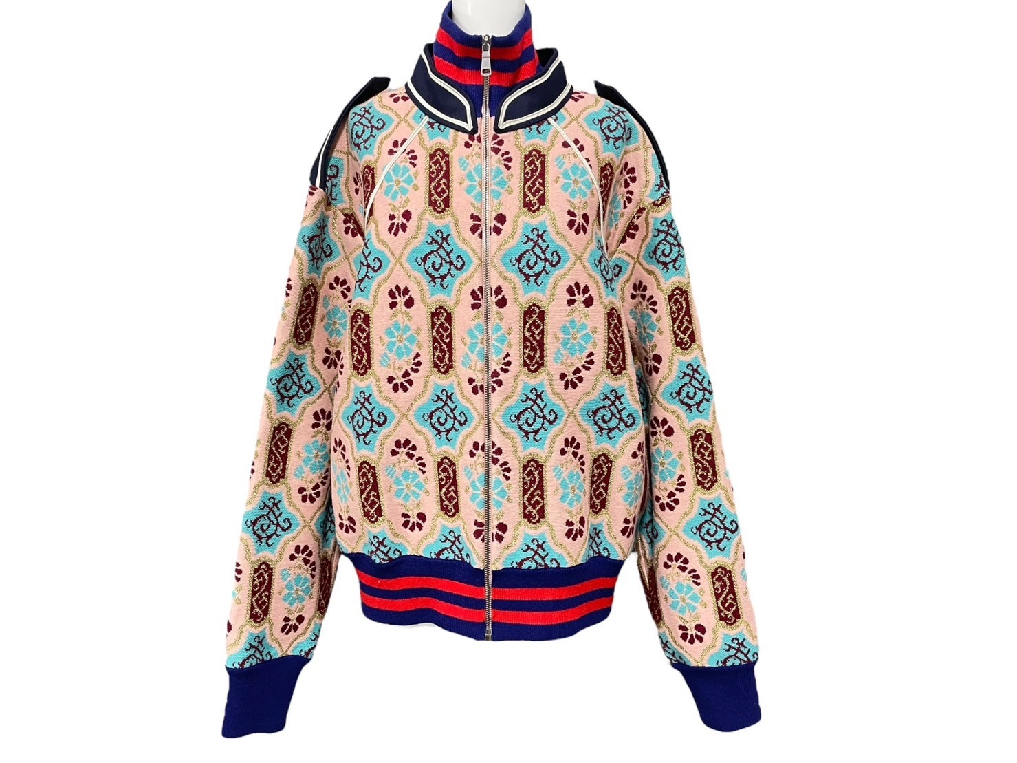 Gucci タイガーキャットボタン ジップアップ ノーカラー ジャケット 545460 ネイビー 42 (205495 main image 1