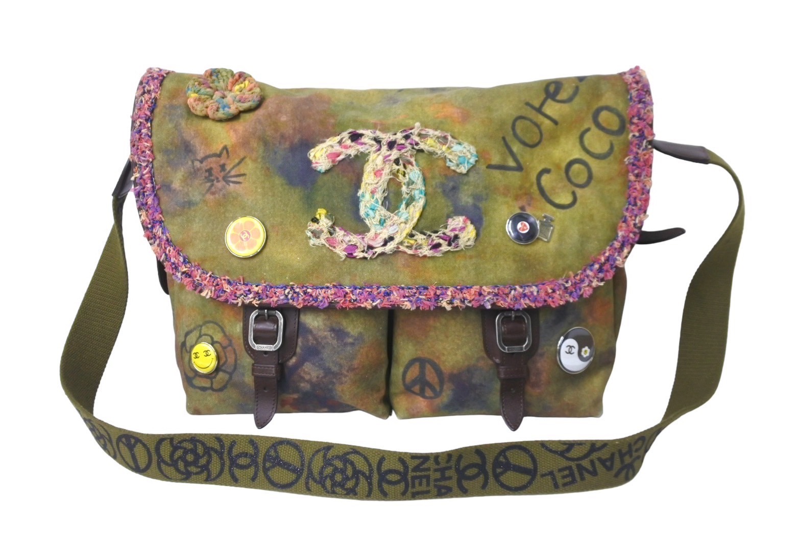 【楽天市場】極美品 CHANEL シャネル エンブロイダリー メッセンジャーバッグ 21番台 グラフィティ カーキ ココマーク A92790