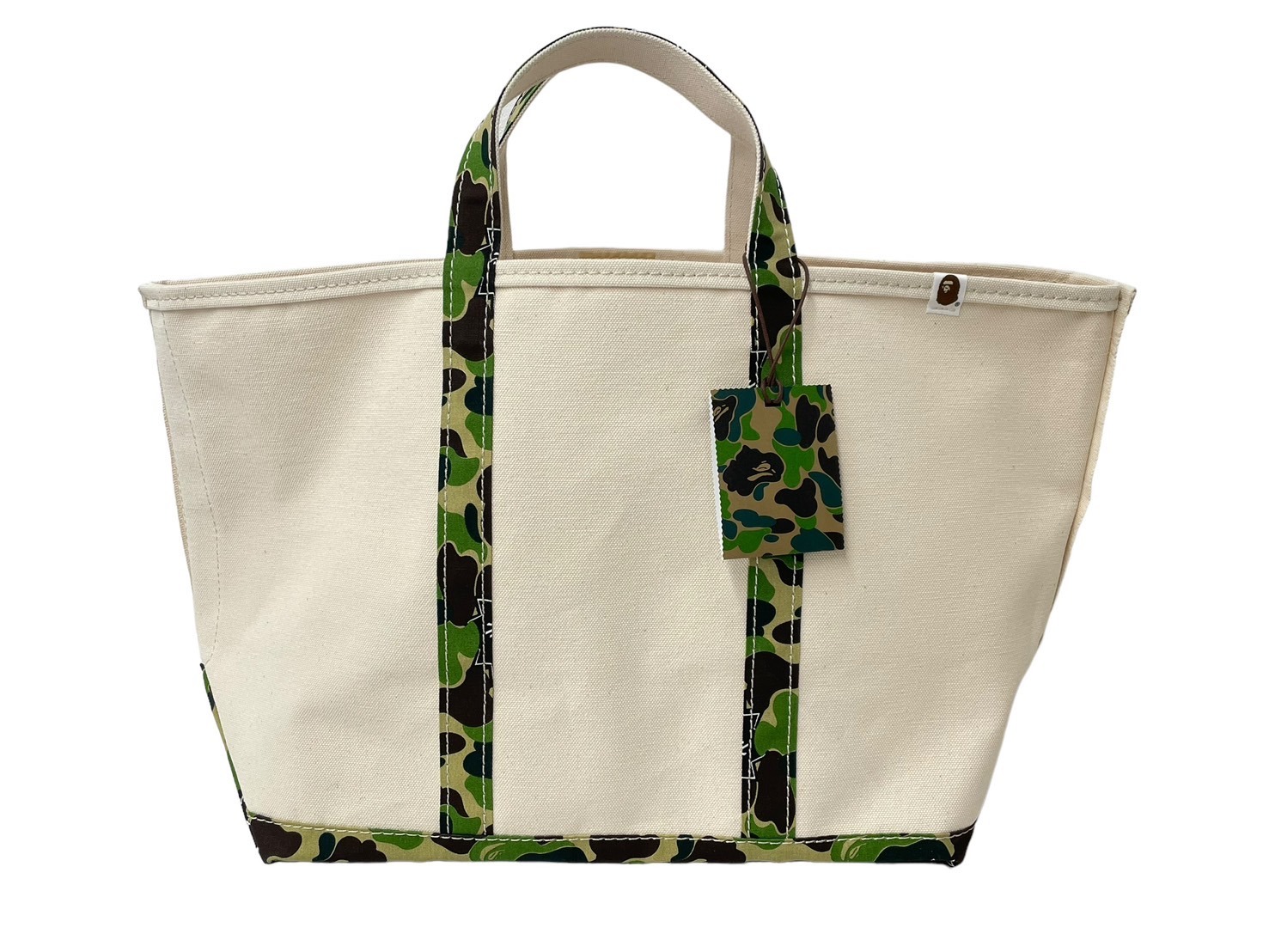 新品未使用品 SAINT MICHAEL BAPE ベイプ トートバッグ L SM-YS8-0000-C34 24SS ベージュ グリーン コットン 中古 63010
