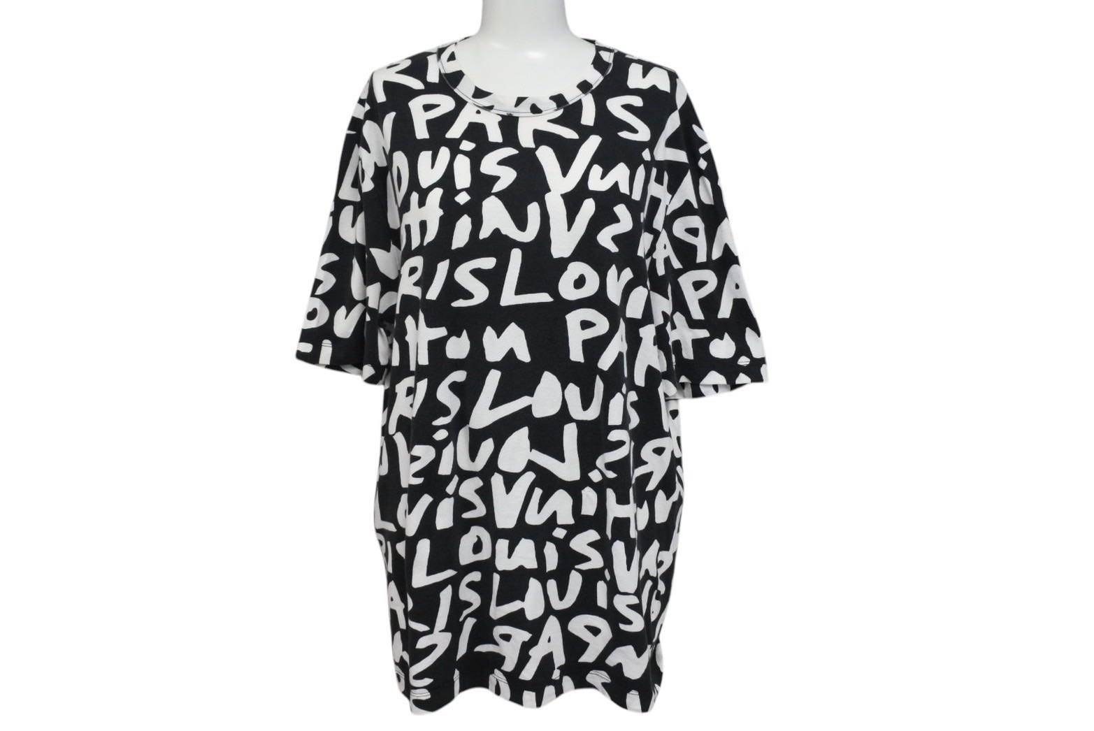 LOUIS VUITTON ルイヴィトン 半袖Ｔシャツ RM091S サイズL モノグラム グラフィティ ブラック ホワイト 美品 中古 4c071018｜Warashibe_Casanova