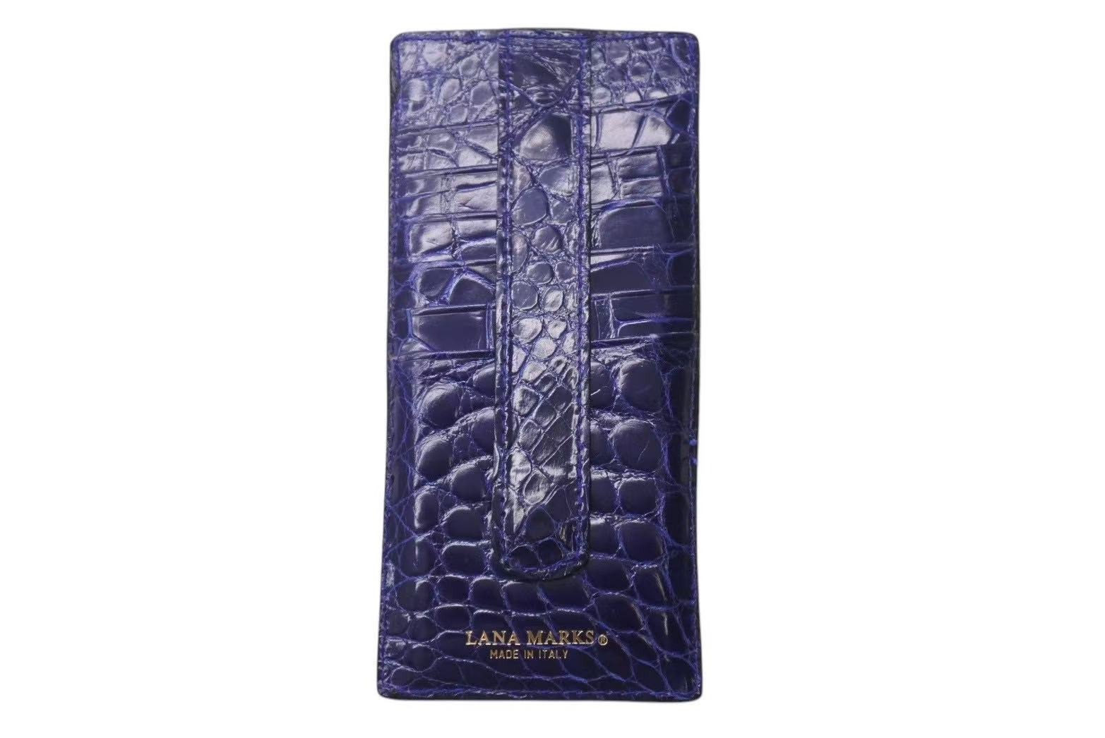 LANA MARKS ラナ マークス カードケース クロコ クロコダイル シャイニー ブルー 青 美品 中古 4c071800