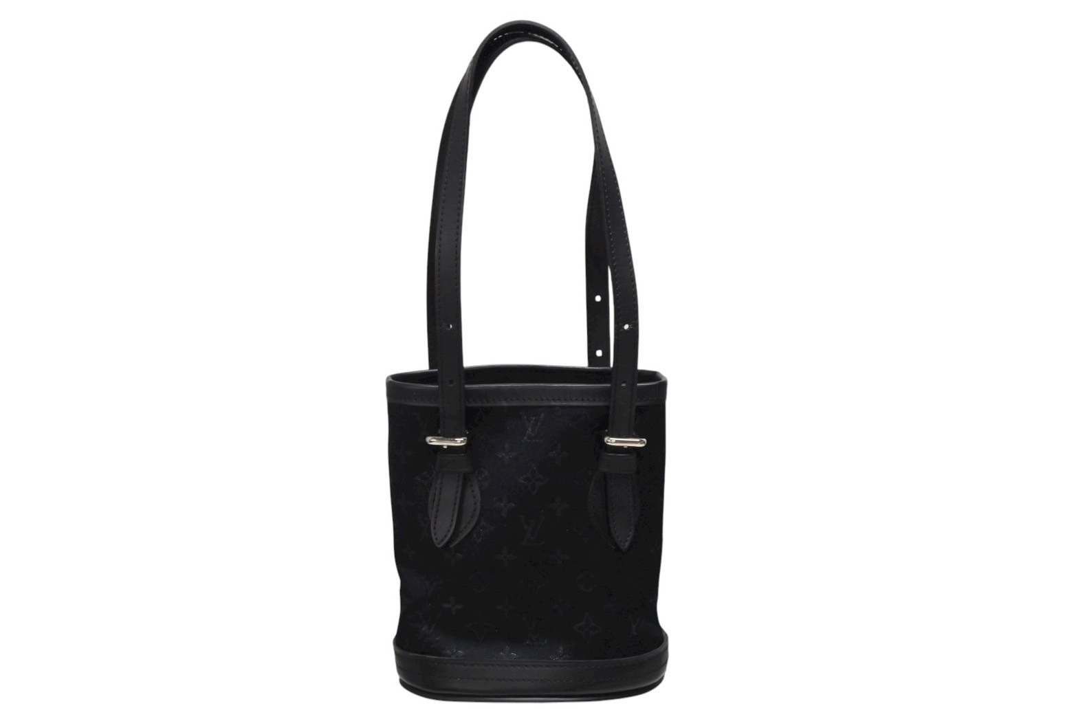 極美品 LOUIS VUITTON ルイヴィトン モノグラムサテン リトルバケット ハンドバッグ M92144 レザー ブラック シルバー金具 中古 4b008446｜Warashibe_Casanova
