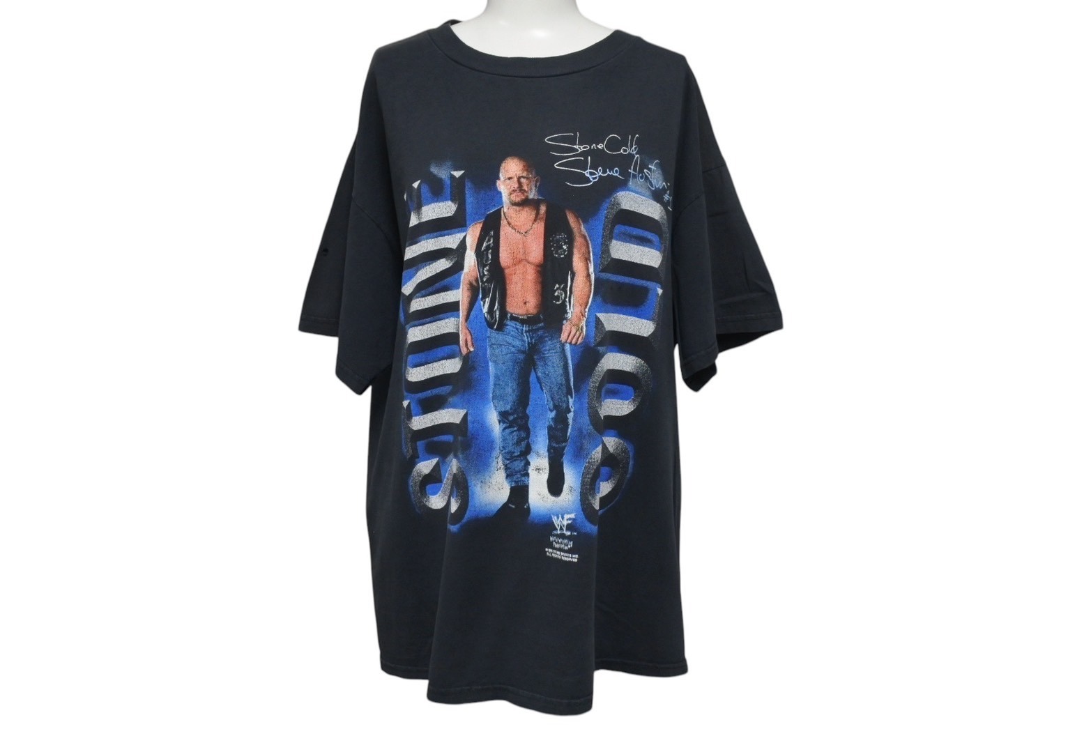 STONE COLD ストーンコールド プロレスT 半袖Tシャツ 90s コットン ブラック ブルー ホワイト サイズL 美品 中古 4c075604｜Warashibe_Casanova 46,200円