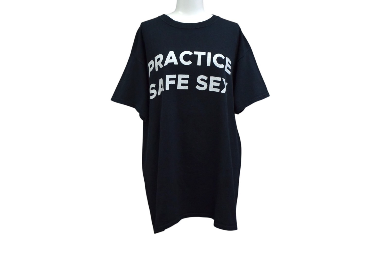 VINTAGE ヴィンテージ PRACTICE SAFE SEX Tシャツ サイズタグ無し 古着 ブラック 中古 4c075761｜Warashibe_Casanova
