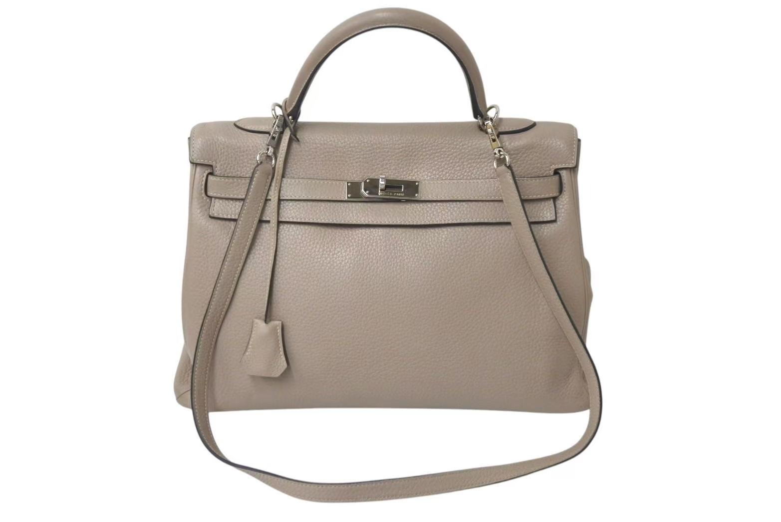 極美品 HERMES エルメス ケリー35 ハンドバッグ □N刻 2010年 内縫い トリヨンクレマンス トゥルティエールグレー シルバー金具 中古 4c076473｜Warashibe_Casanova