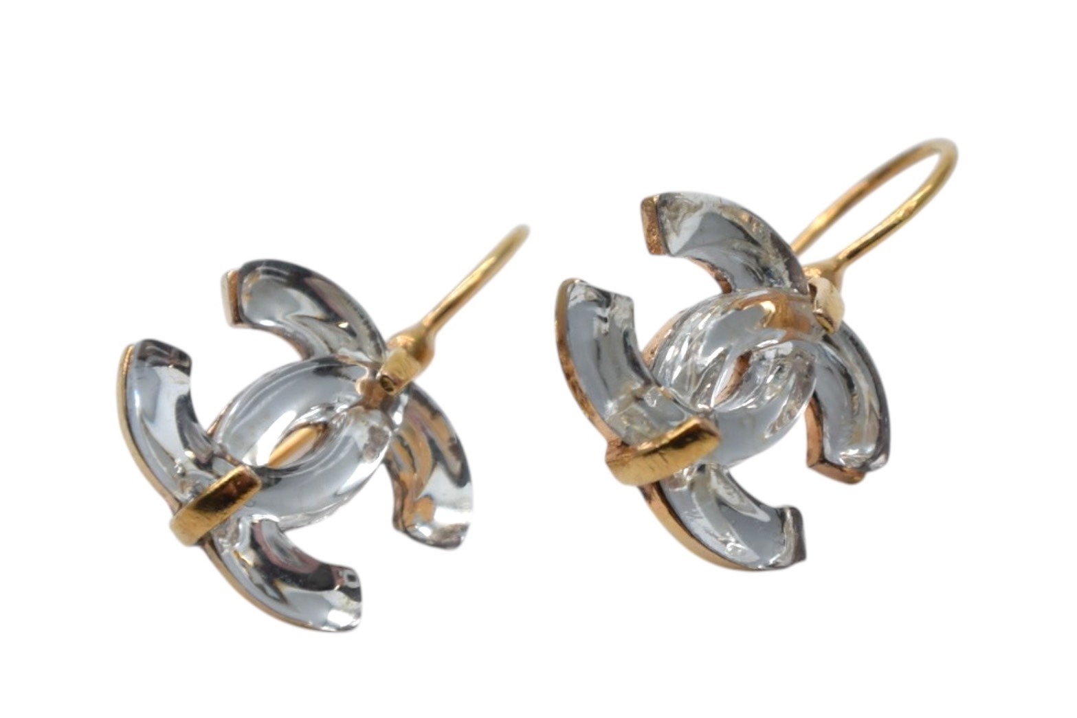 極美品 CHANEL シャネル ココマーク ピアス ジプシー 両耳用 重量約5.0g 02A刻印 メタル ゴールド クリア 中古 4c076490｜Warashibe_Casanova 52,800円