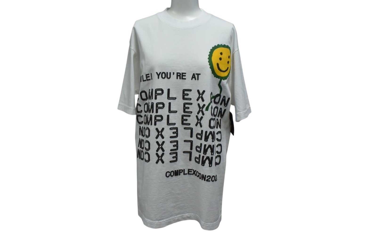 新品未使用 CPFM カクタスプラントフリーマーケット COMPLEX CON コンプレックス コン Smile! 半袖Tシャツ ホワイト サイズS 中古 4c076135
